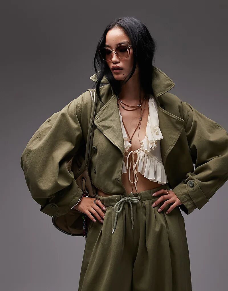 

Укороченная куртка-тренч ASOS DESIGN цвета хаки