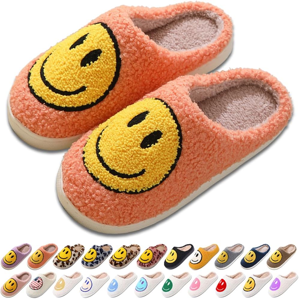 

Домашние тапочки AIMINUO для женщин и мужчин, ретро стиль, с улыбкой, мягкие и теплые плюшевые тапочки на молнии, удобная зимняя обувь для дома, с мягкой подушкой, противоскользящие и пушистые, оранжевый