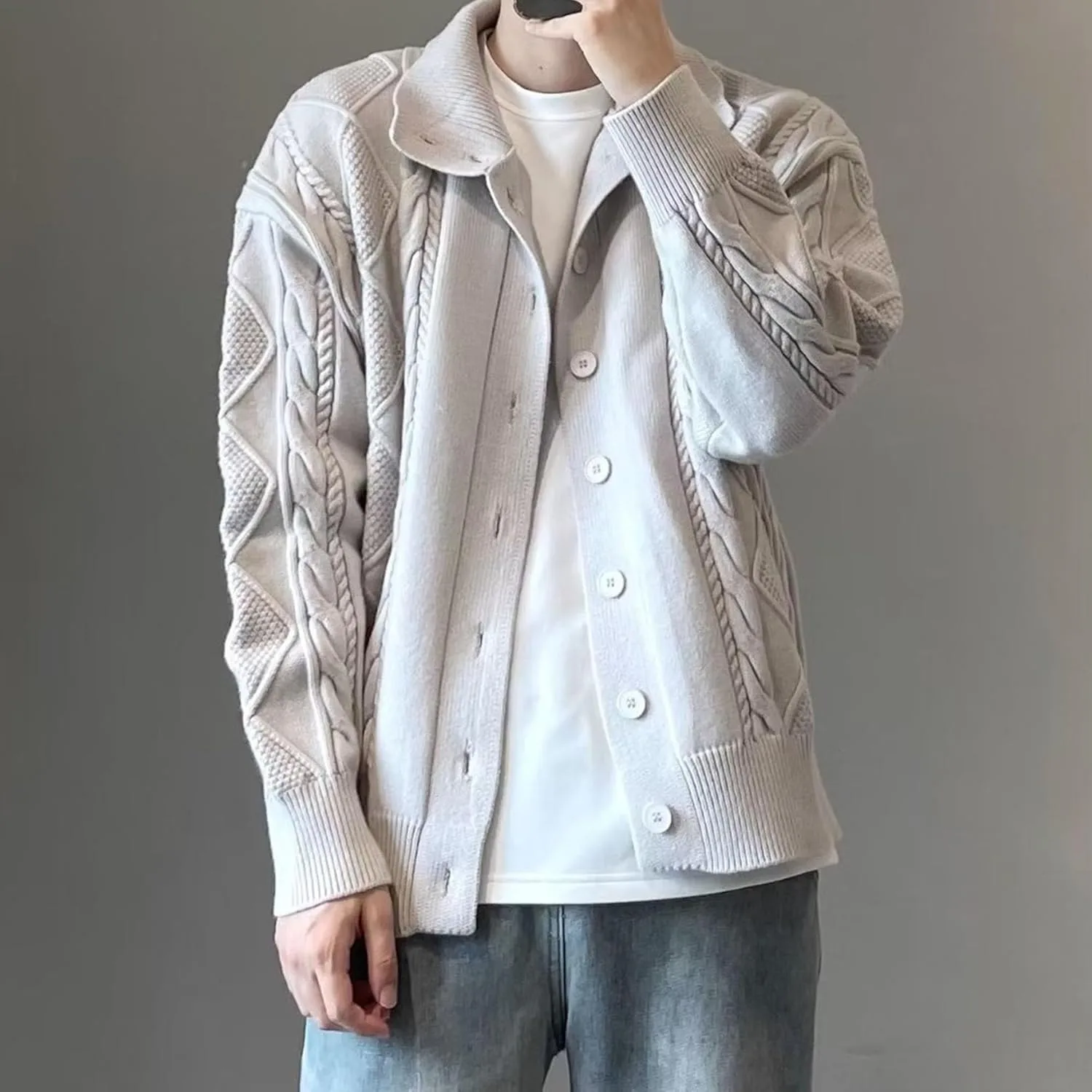 Мужской кардиган с воротником стойкой, Slim Fit, вязаный — фото 3