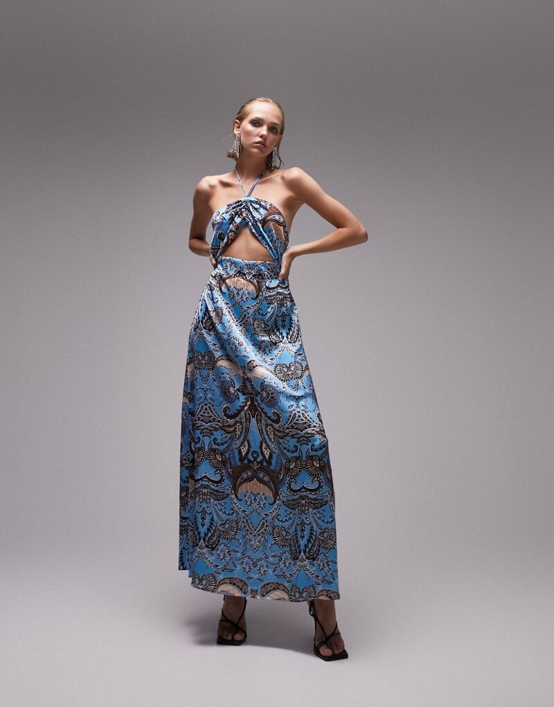 

Разноцветное платье макси с вырезом на шее Topshop