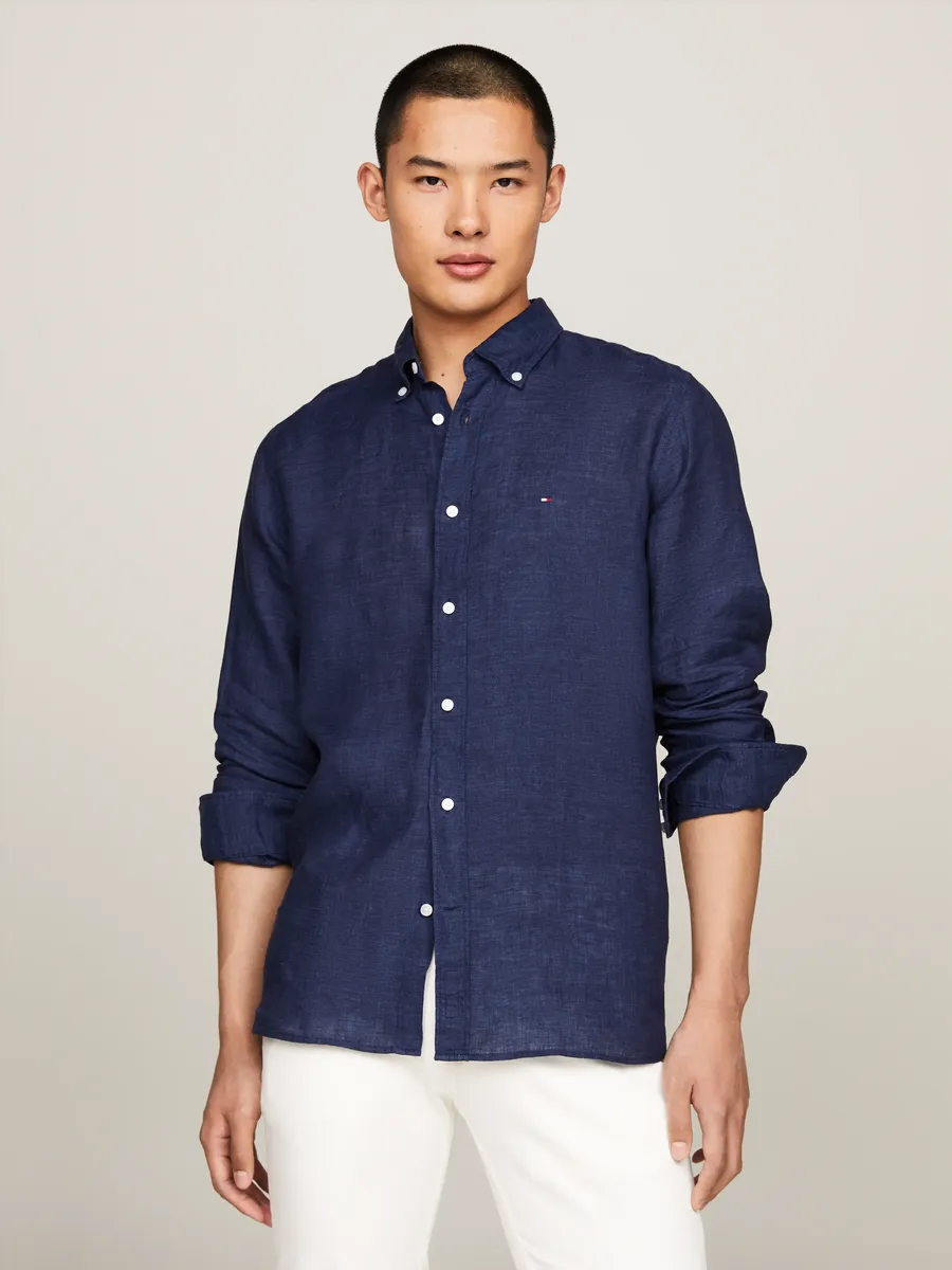 

Льняная рубашка Tommy Hilfiger "PIGMENT DYED LI SOLID RF SHIRT", синий