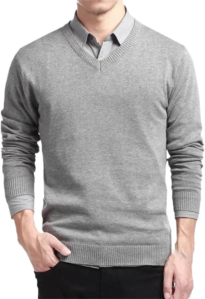 

Мужской повседневный хлопковый свитер с V-образным вырезом