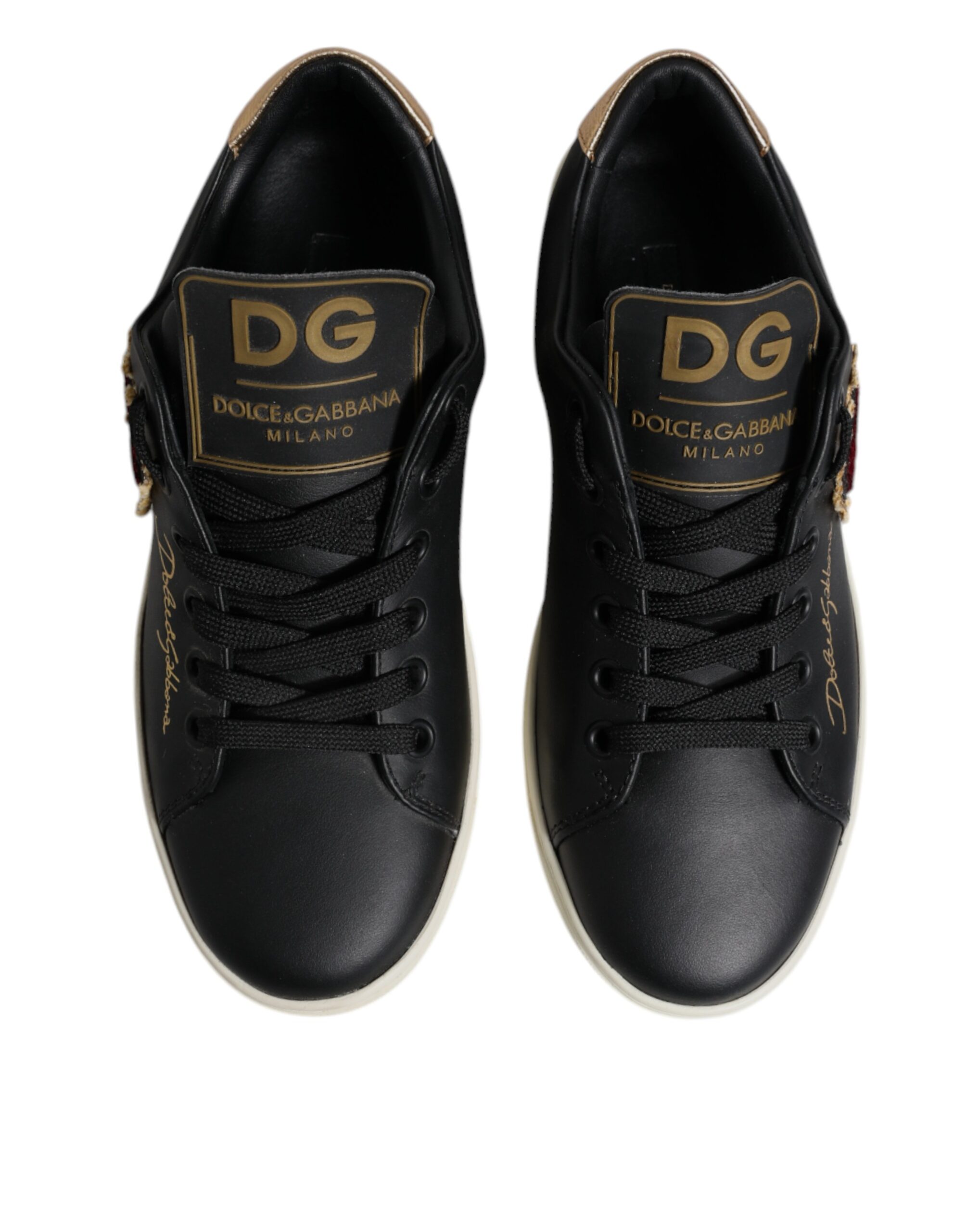 Черные кожаные кроссовки с золотым красным сердцем Dolce & Gabbana — фото 3