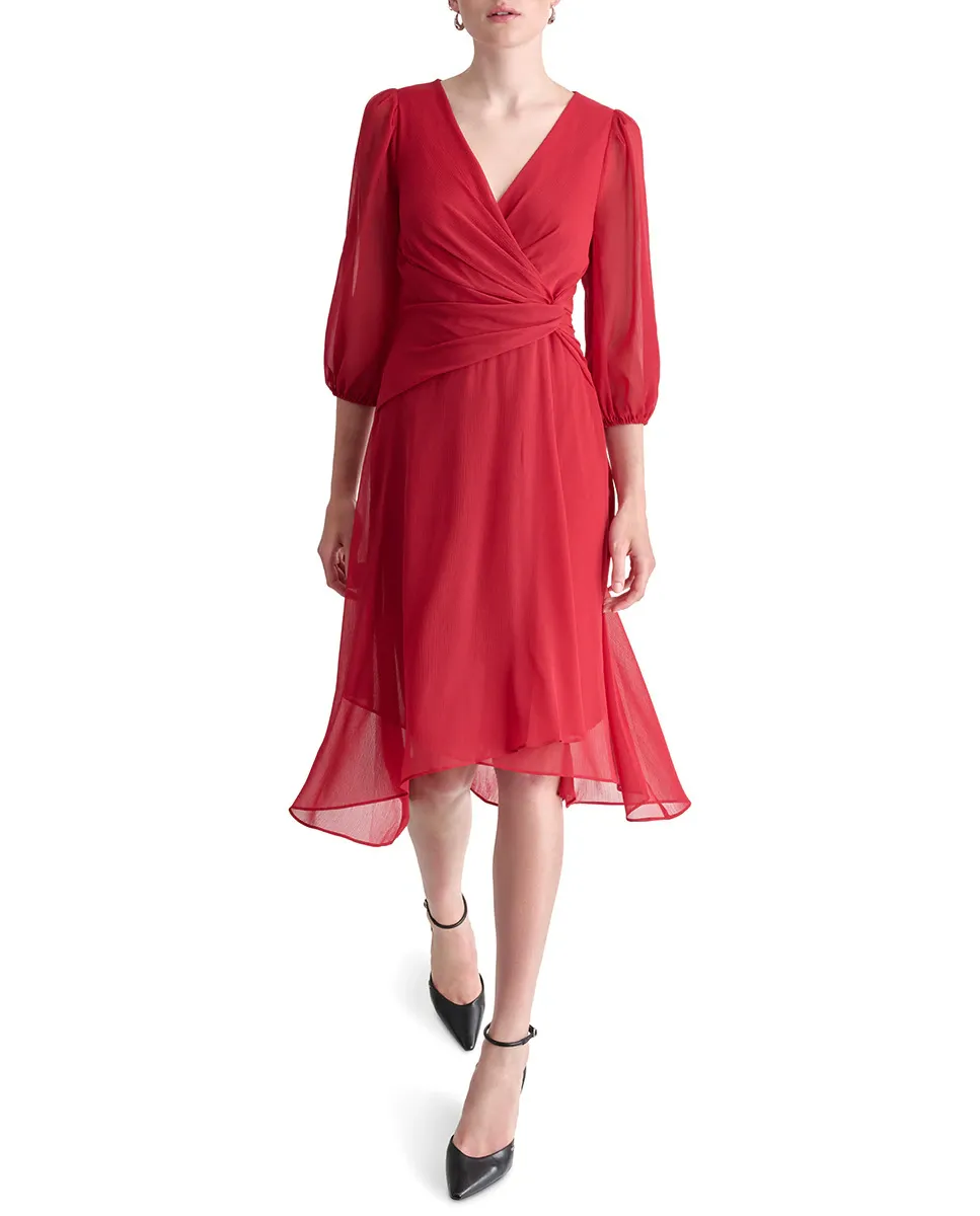 

Платье миди с V-образным вырезом DKNY, цвет Rojo