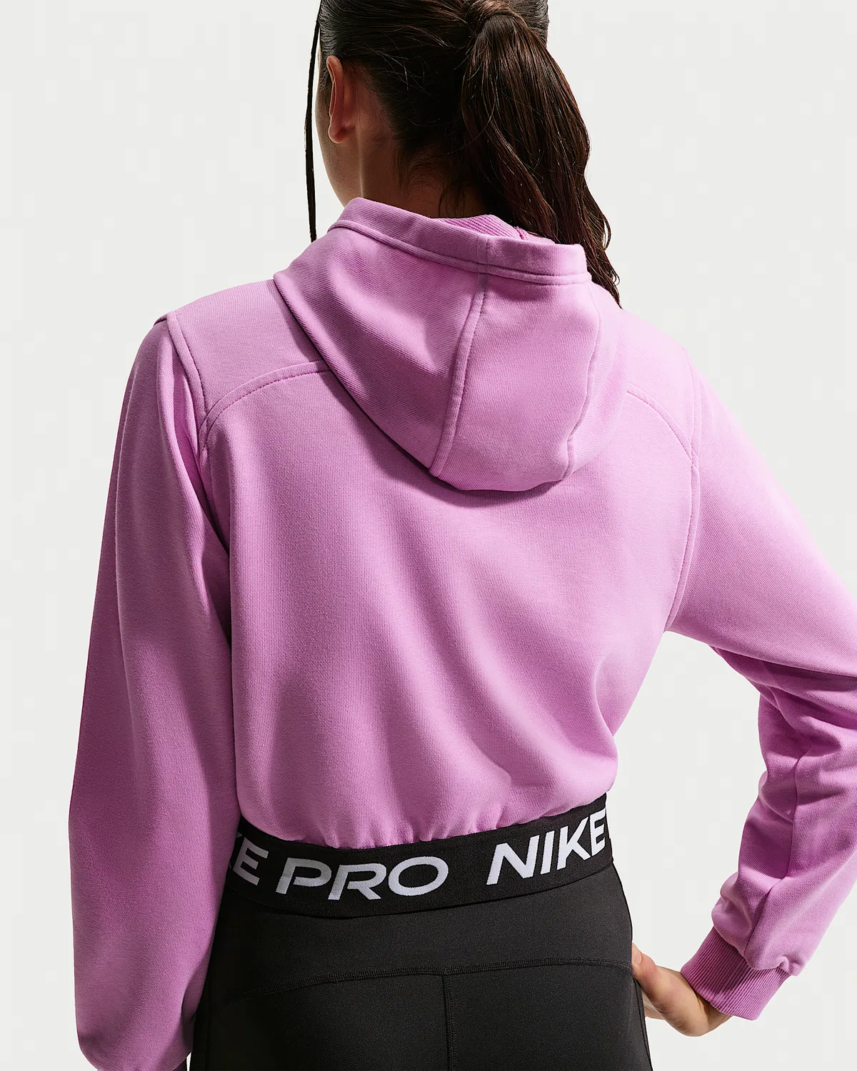 Детская (девичья) флисовая кофта Nike Pro Fleece Dri-FIT на молнии, Light Magenta/Light Magenta/Black/White — фото 2