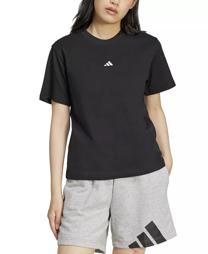 

Женская хлопковая футболка с коротким рукавом и круглым вырезом с логотипом adidas, черный