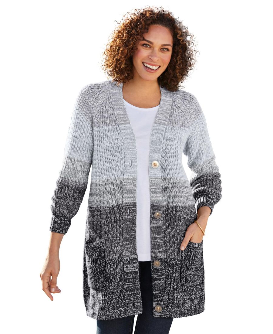 

Кардиган-шейкер с градиентным переходом цвета для полных женщин Woman Within, Black ombre