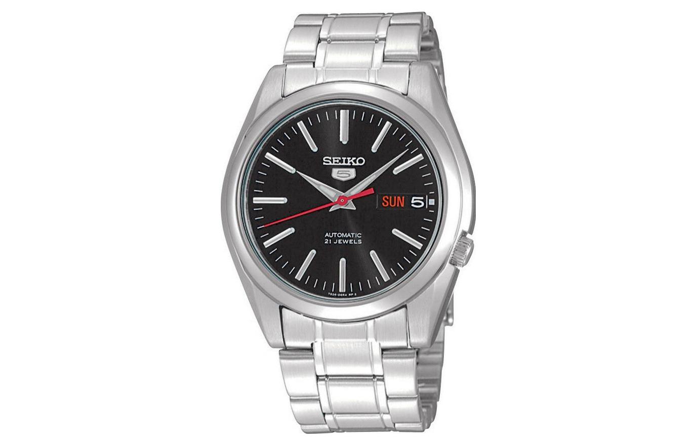 

SEIKO Мужские часы с автоматическим механическим механизмом, стальной браслет, черный циферблат SNKL45K1