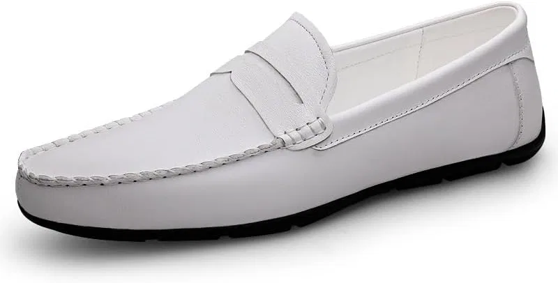 Лоферы кожаные Loafers for Men Round Toe Leather Penny Loafer, белый SayfuR — фото 3