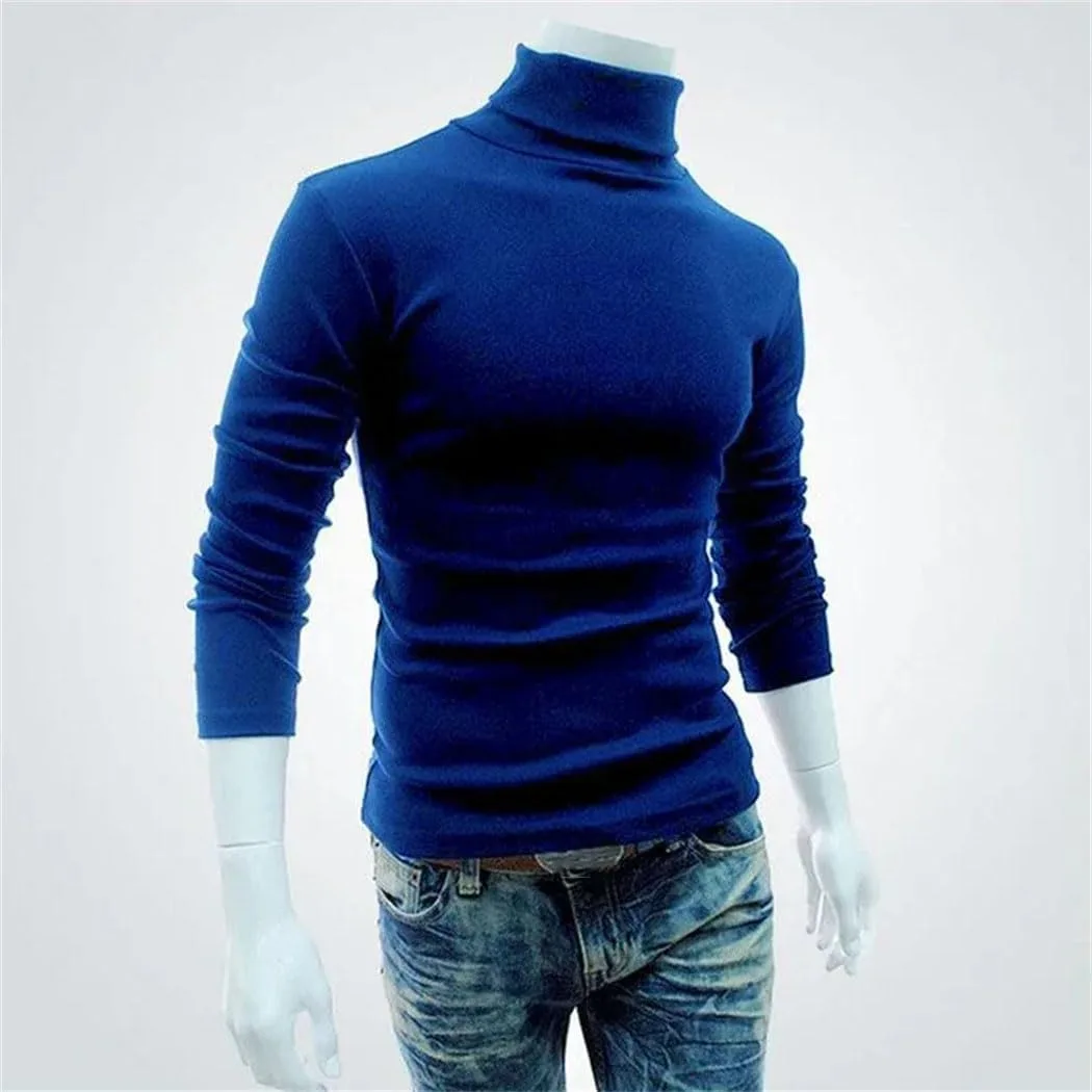Мужской весенний тонкий водолазный свитер черный cotton harajuku knitted solid pull homme top — фото 4