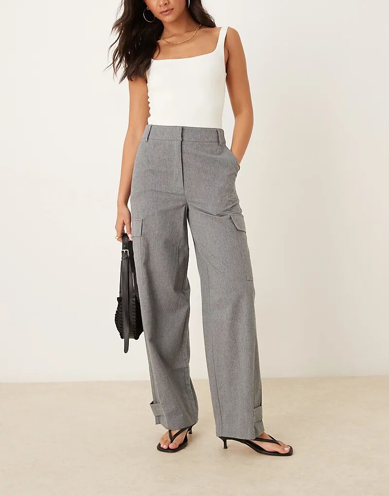 

Брюки ASOS DESIGN в стиле милитари с карманами из фланели с начесом серого меланжевого цвета