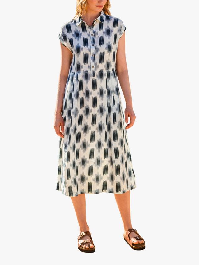 

Платье миди из чистого льна с абстрактным узором икат Celtic & Co., Navy