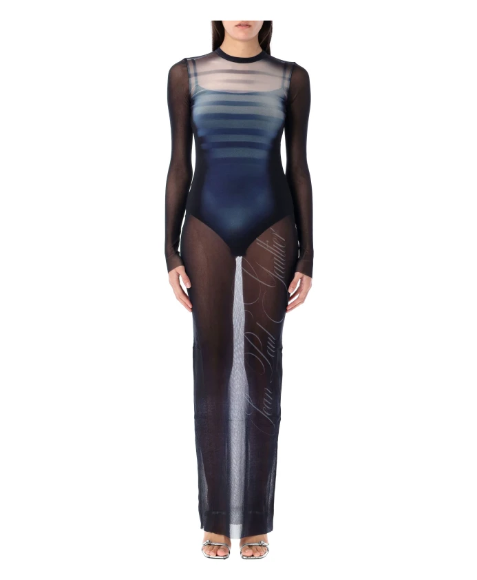 

Синее длинное платье из тюля в элегантном стиле Jean Paul Gaultier, синий