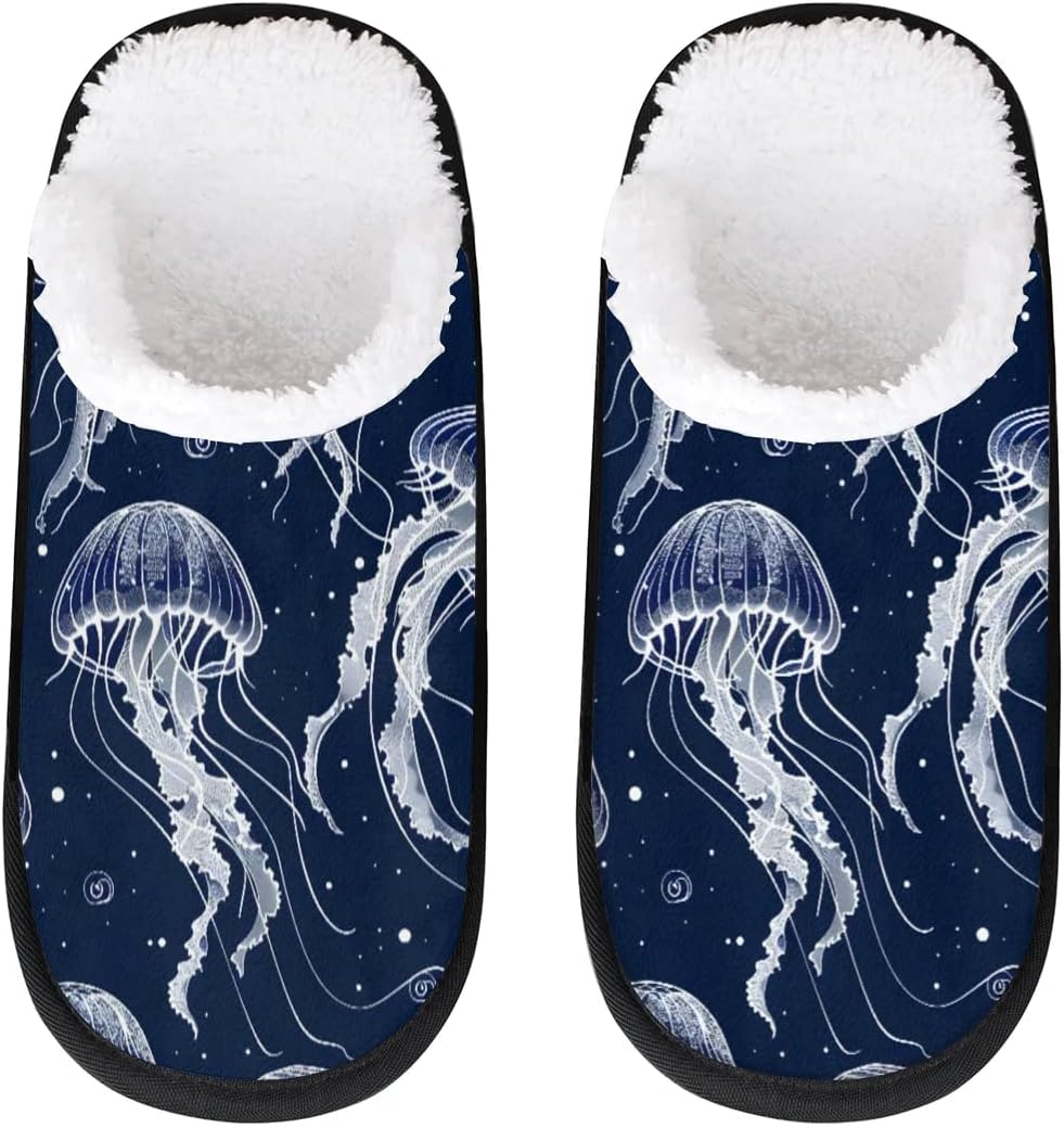 

Тапочки Gublec для женщин и мужчин, уютные с нескользящей подошвой, для дома, теплые плюшевые тапочки для дома, спальни и путешествий, Jellyfish Theme