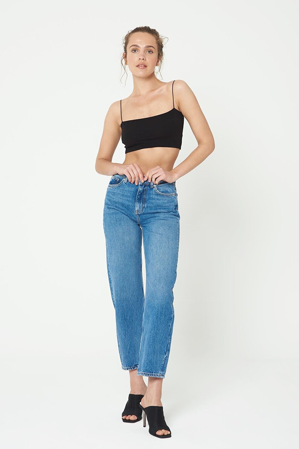 

Средние синие джинсовые брюки на молнии с высокой талией C 4696-005 CROSS JEANS