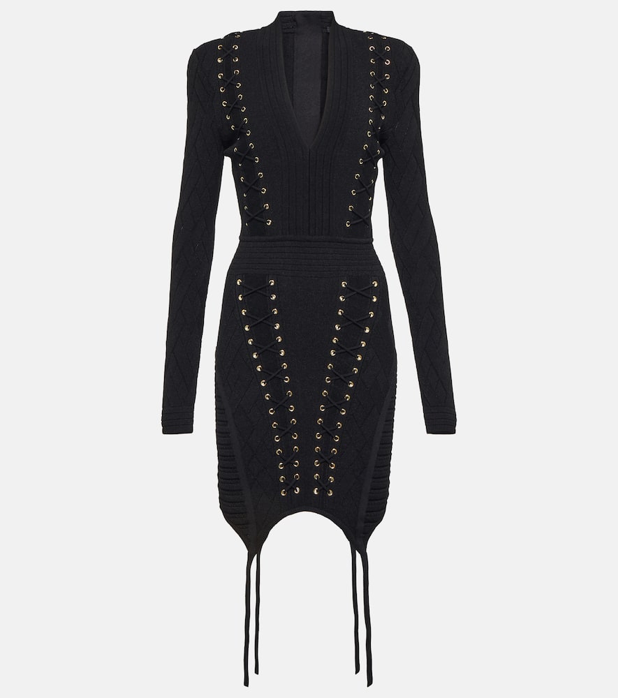 

Мини-платье из трикотажа на шнуровке Balmain, 0pa Noir