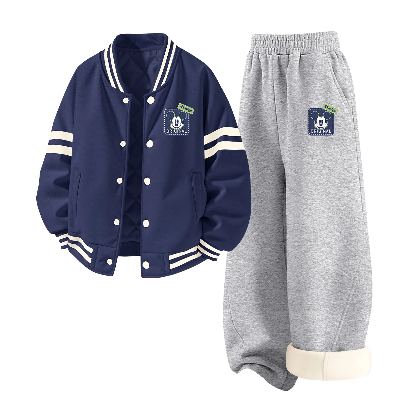 Детский спортивный костюм с круглым вырезом Disney, [Thickened and Fleece-Lined]Diki Standard K Navy Blue+Diki Standard K Heather Gray