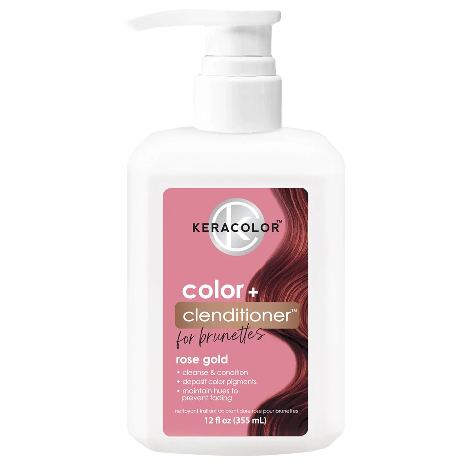 Keracolor Color + Clenditioner 3-в-1 Кондиционер для окрашивания волос для брюнеток, мягко очищает и кондиционирует, полуперманентная краска для волос, 355 мл, Rose Gold