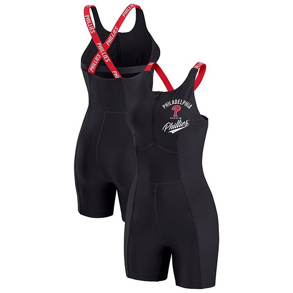 

Женский черный облегающий комбинезон Philadelphia Phillies с застежкой-молнией на четверть длины Wear By Erin Andrews