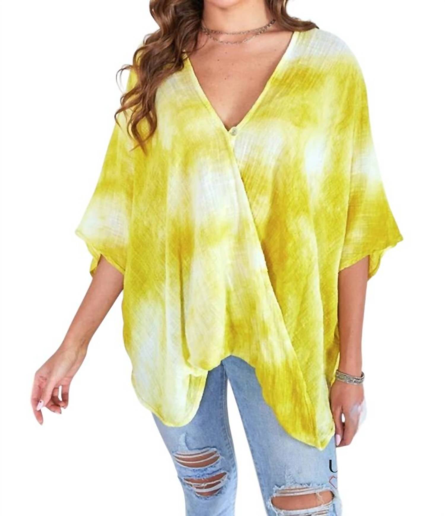 

Топ-блузон Antonia Tie Dye Crossover в лимонном цвете Venti6, цвет lemon