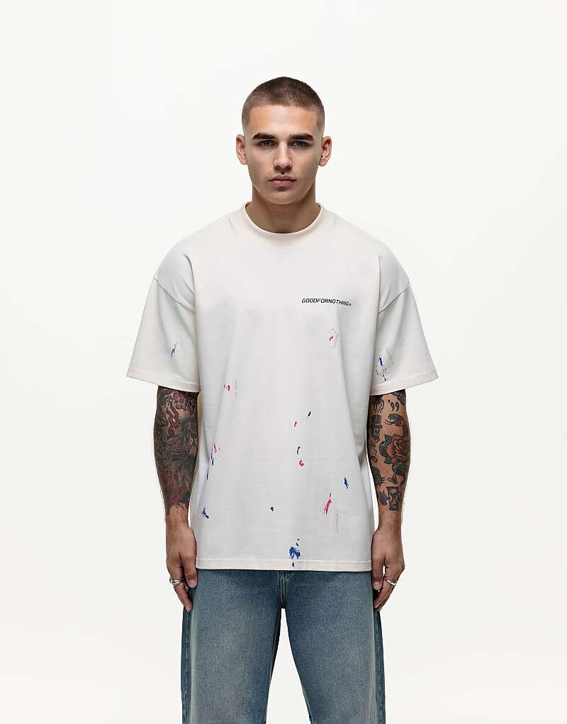 

Ни на что не годится – футболка Oversize в цвете Wollweiß mit Farbklecksmuster