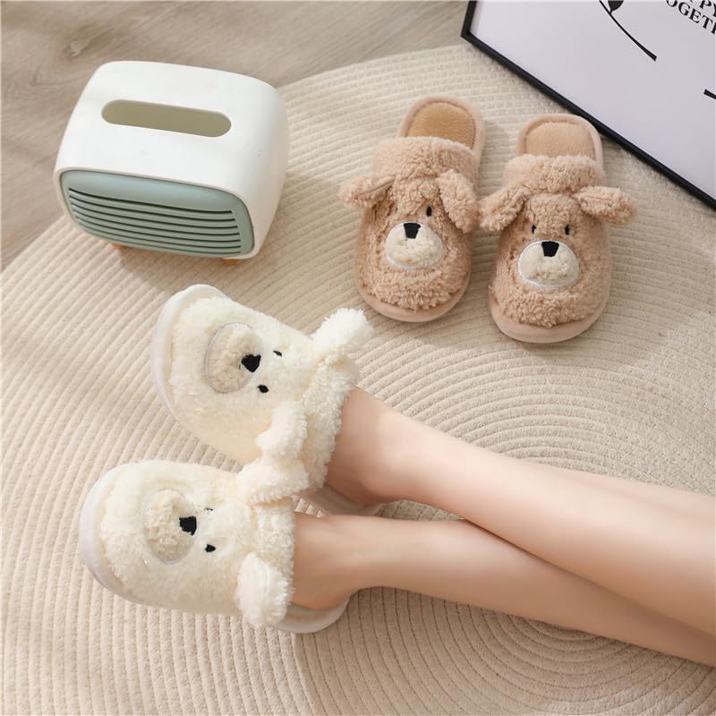 Тапочки Loizziuy Cute Bear милые плюшевые тапочки для женщин и мужчин, теплые зимние тапочки с эффектом памяти, мягкие теплые домашние ботинки, белый — фото 3