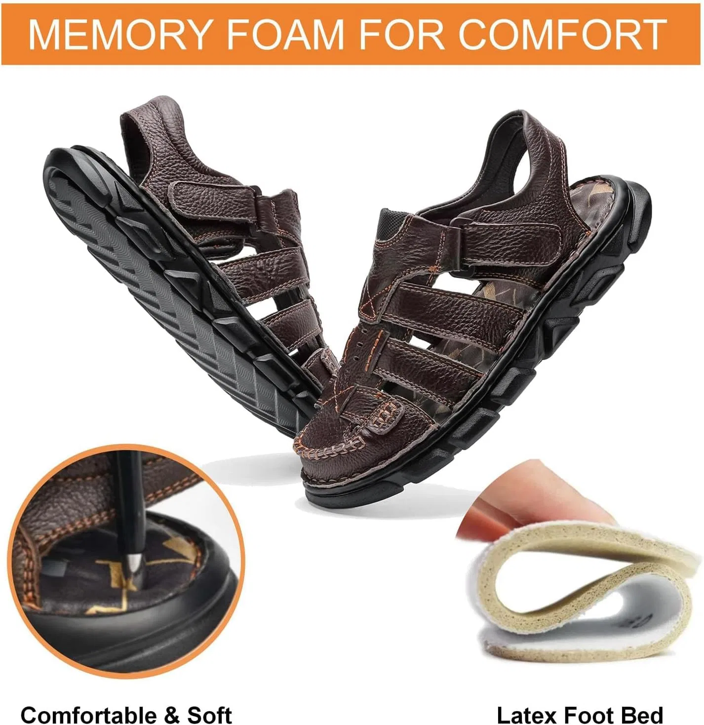 Спортивные сандалии Men's Leather Sandals Dark Brown Moodeng — фото 3