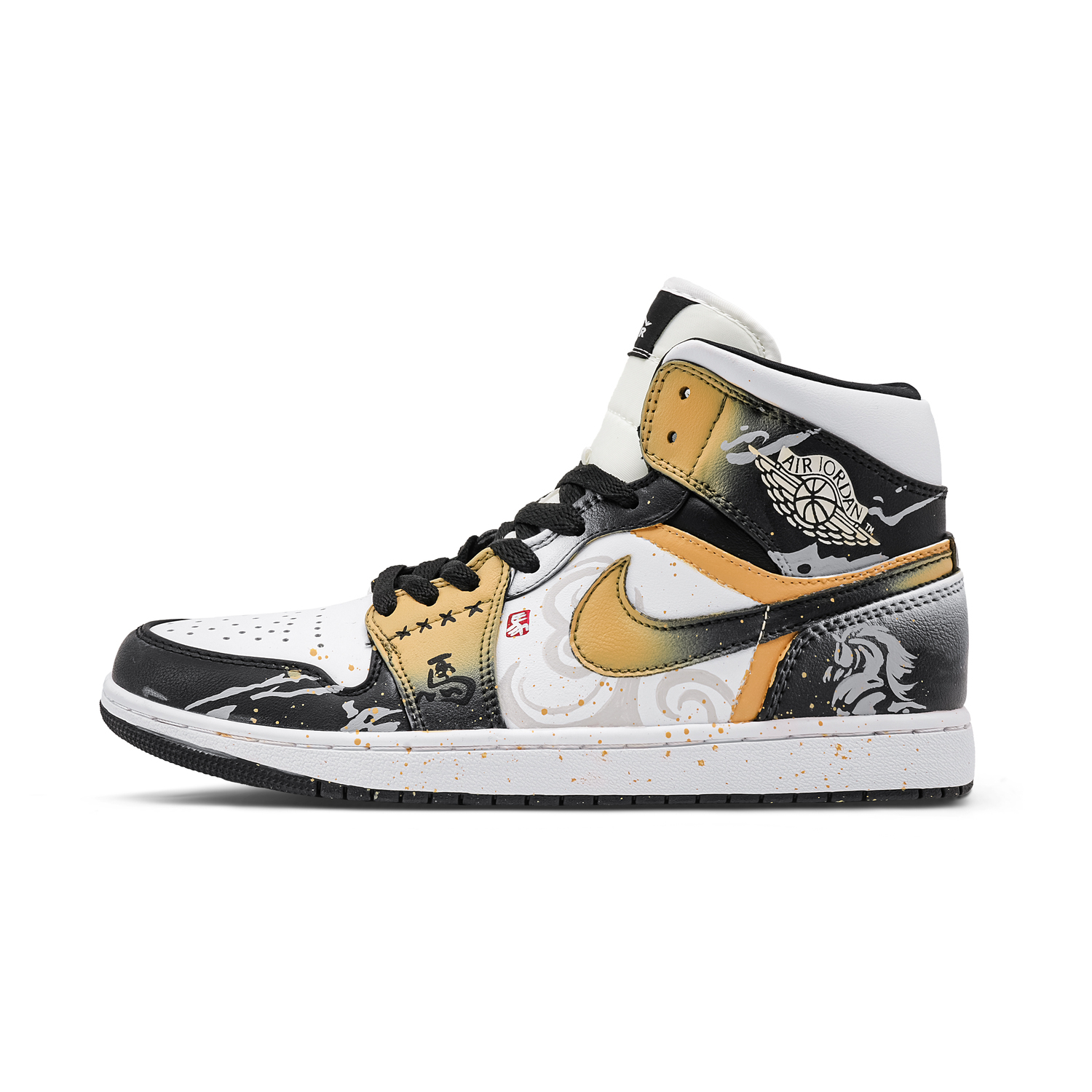 

Air 1 устойчивые к истиранию дышащие кроссовки Mid top Vintage Basketball Shoes Unisex Jordan, черный золотой