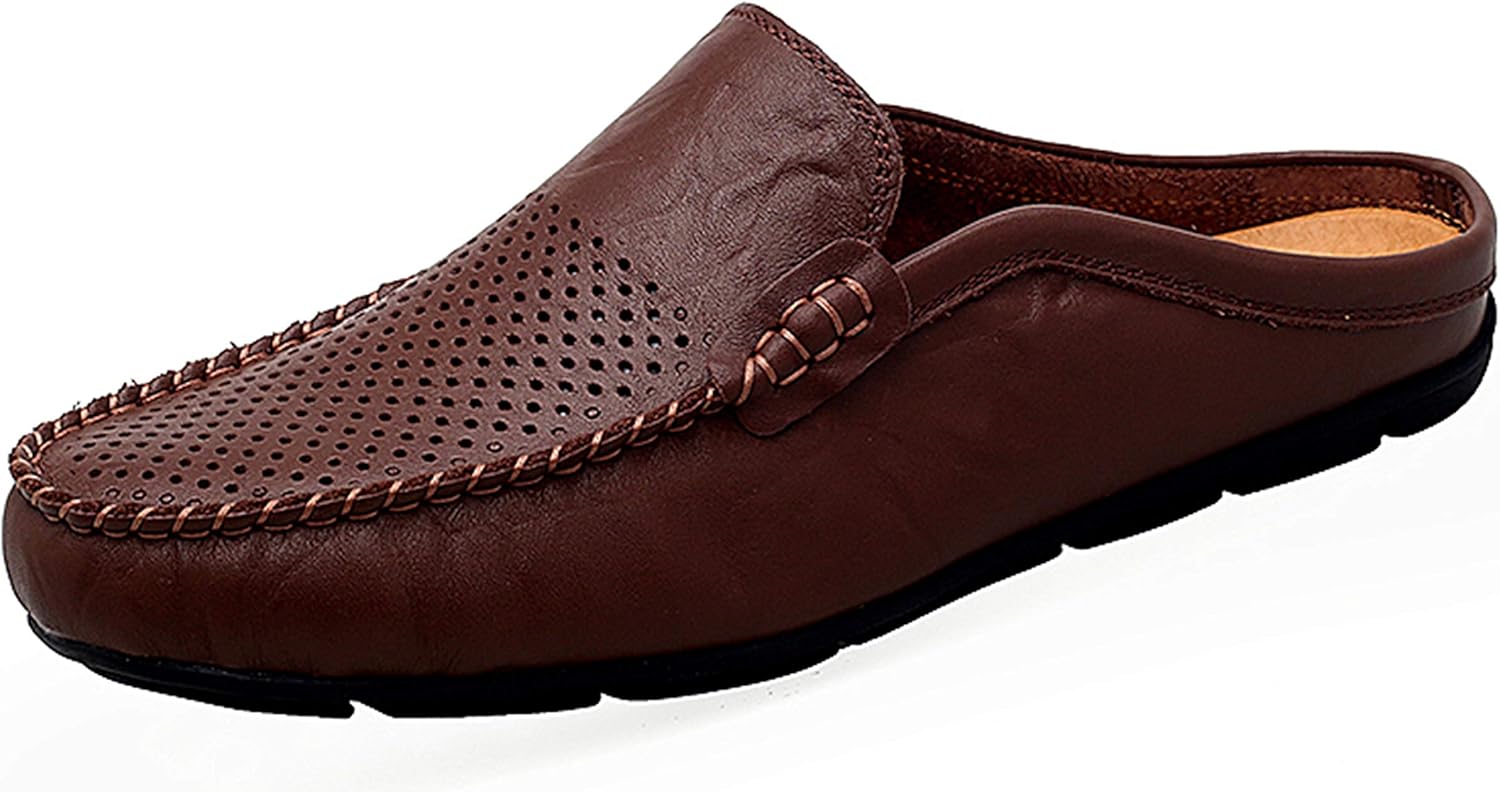 

Go Tour Мужские мулы, тапочки с клогом, дышащие штанговые кожаные обувь, повседневные лоферы, темно-коричневый