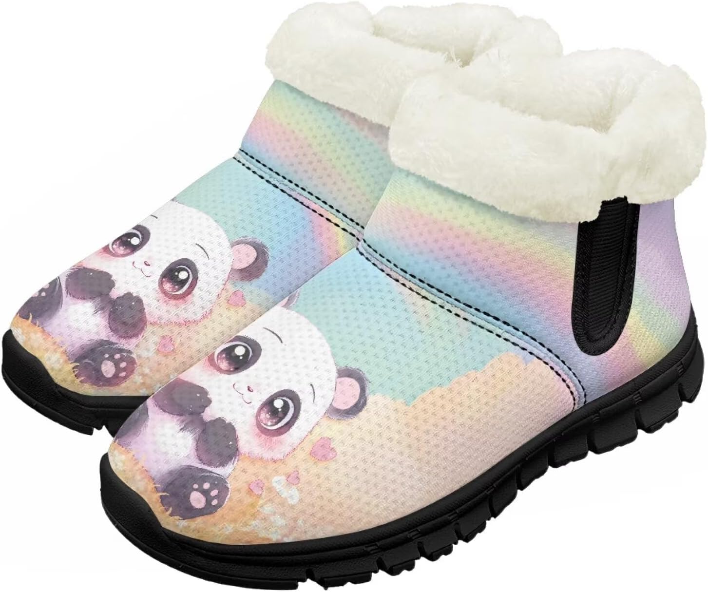 

Детские зимние ботинки для мальчиков и девочек, утепленные высокие кеды с подошвой против скольжения и флисовой подкладкой, пушистые слипоны Chririnla, Rainbow Panda