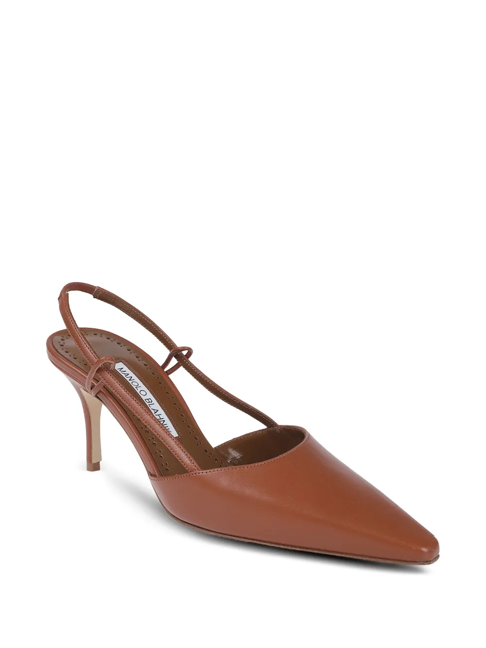 Туфли-лодочки с заостренным носком и ремешком на пятке, каблук 70 мм Manolo Blahnik, коричневый — фото 2