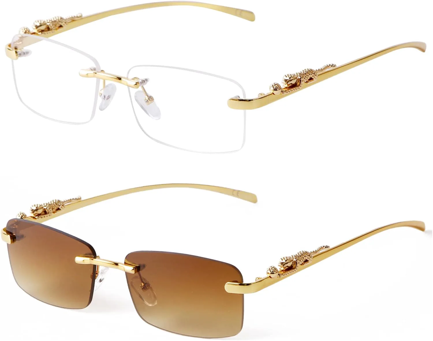 

Солнцезащитные очки SDINM без оправы для мужчин и женщин, модные маленькие узкие прямоугольные солнцезащитные очки в стиле 90-х, 2pc:clear+brown Gradient