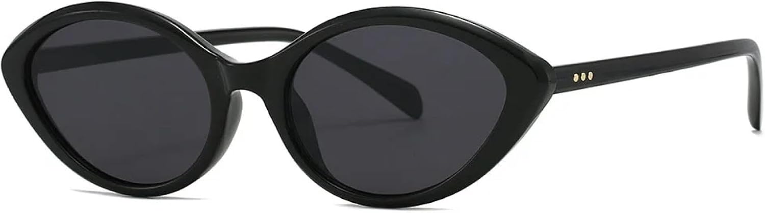 

Винтажные тонкие солнцезащитные очки в большой оправе овальной формы для женщин и мужчин, популярные, в стиле панк, с заклепками, с защитой от УФ-излучения UV400 TYUVIVO, Black Black