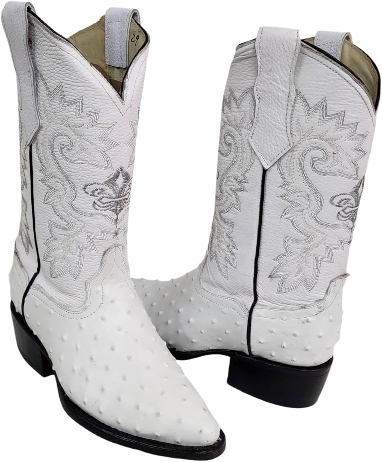 Мужские ковбойские сапоги Dona Michi Mens Western из кожи страуса белого цвета с принтом и подходящим ремнем — фото 4