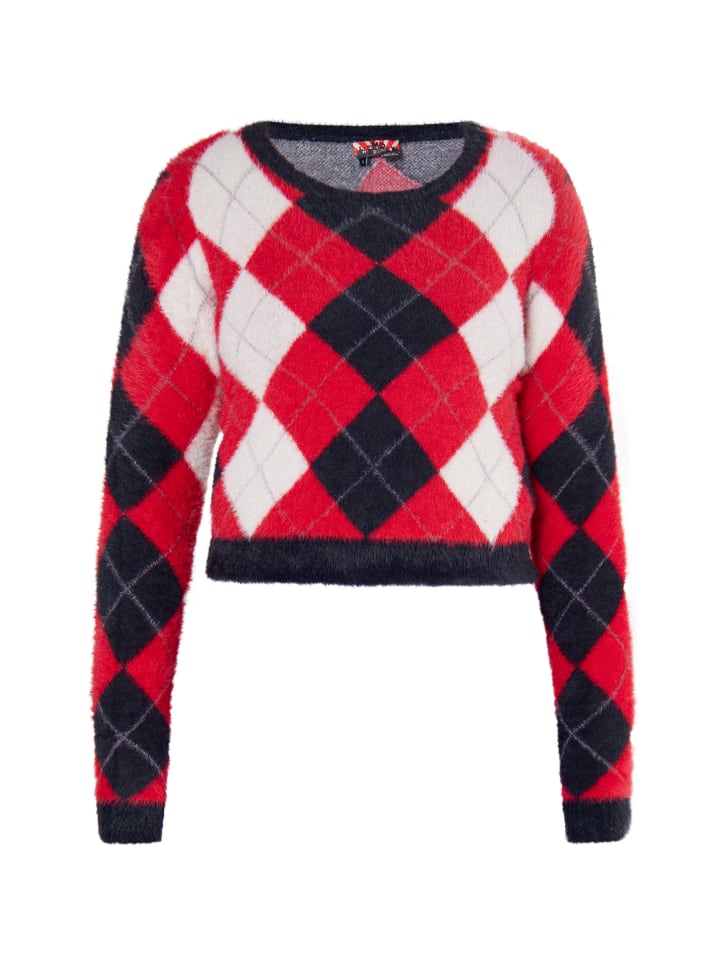 

Женский вязаный свитер в черно-красно-многоцветном исполнении myMo ROCKS