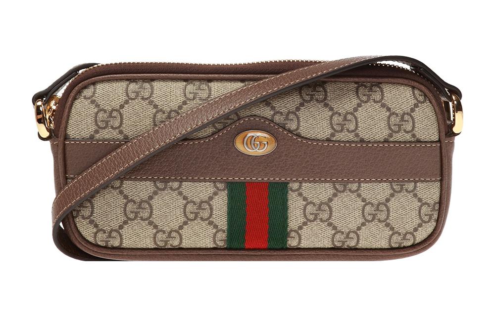 

GUCCI Сумка Ophidia через плечо из холста с кожаными вставками женская эбони