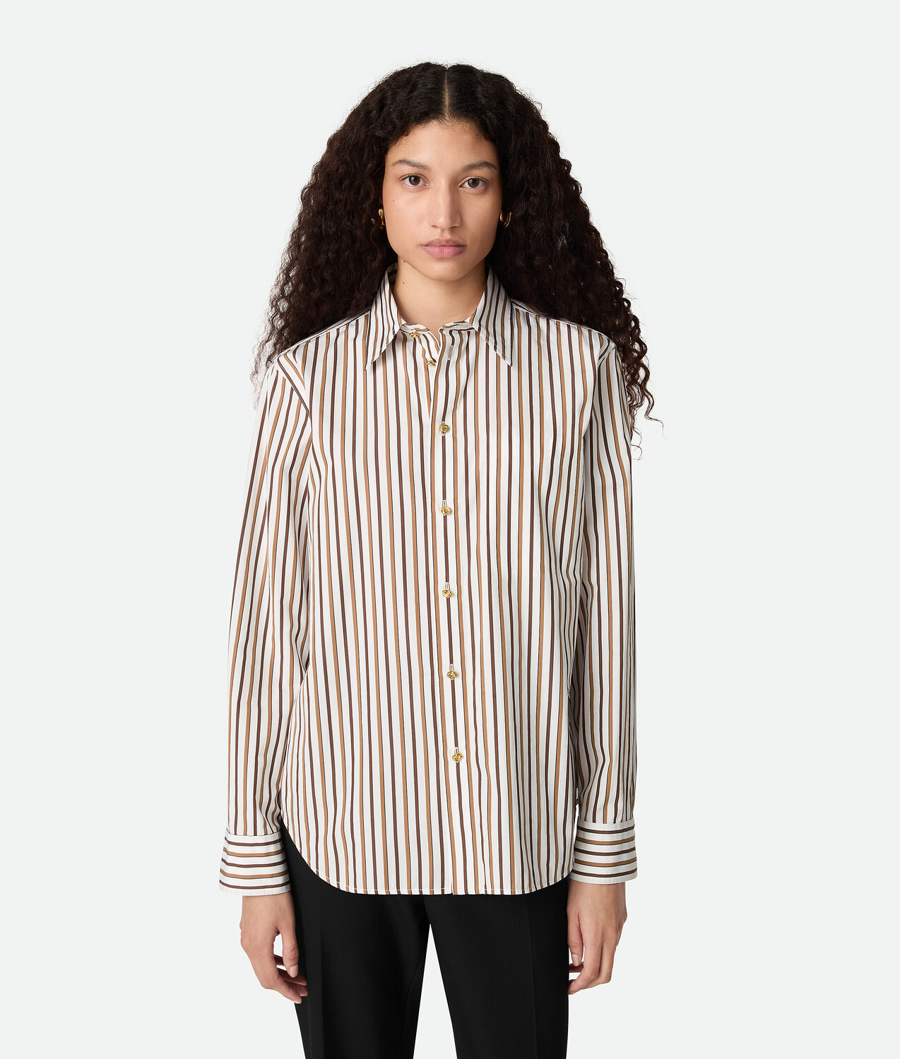 

Женская полосатая рубашка Striped Cotton Poplin Shirt BOTTEGA VENETA, бежевый