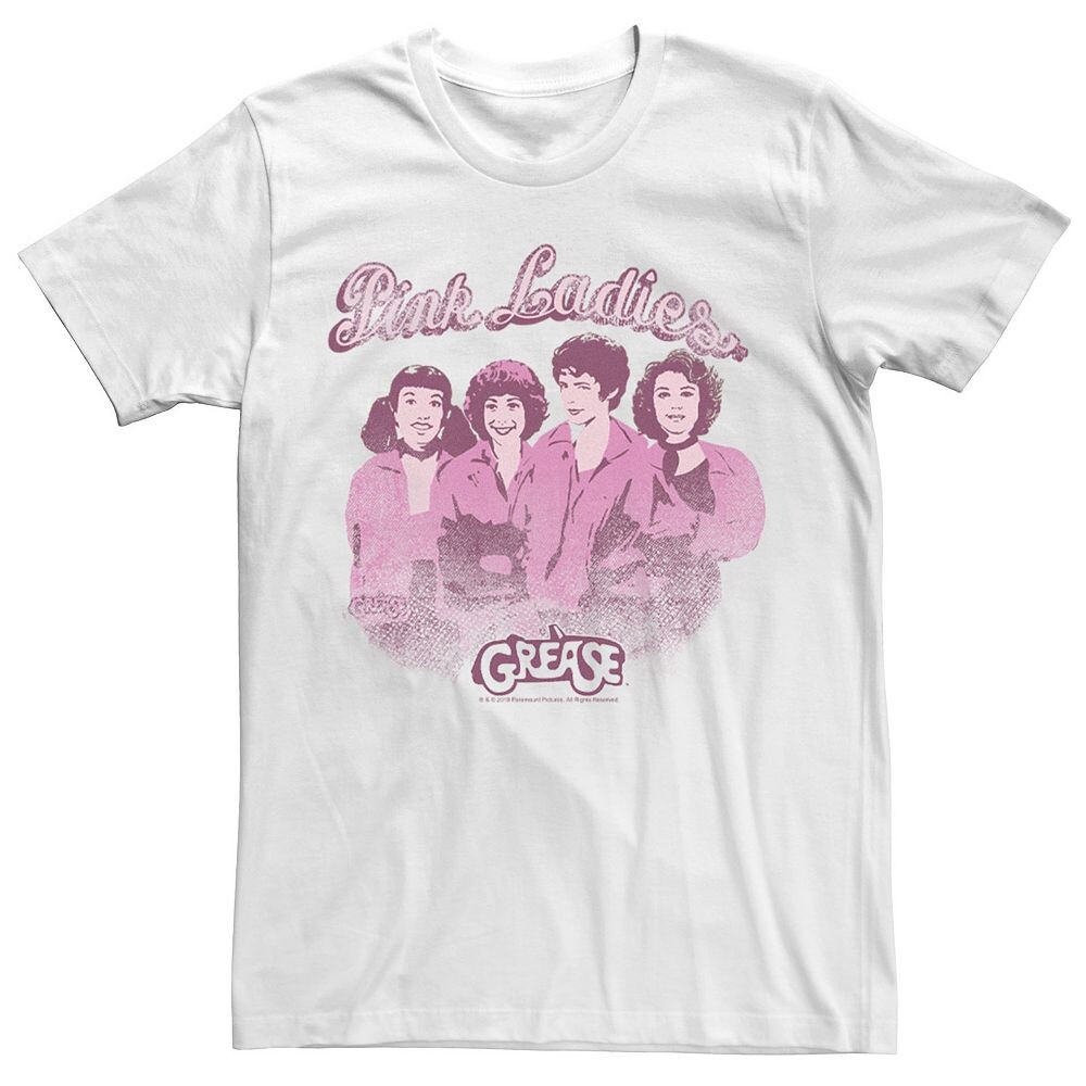 

Мужская розовая женская футболка с потертостями и портретом Grease Licensed Character, белый