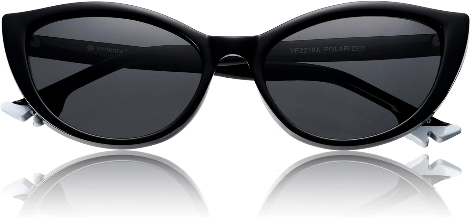 

Поляризованные солнцезащитные очки «кошачий глаз» для женщин, модные, 2026 год, ретро-очки с узким оправой «кошачий глаз», защита от УФ-излучения, маленькие, модель VF2219 VIVIENFANG, Black