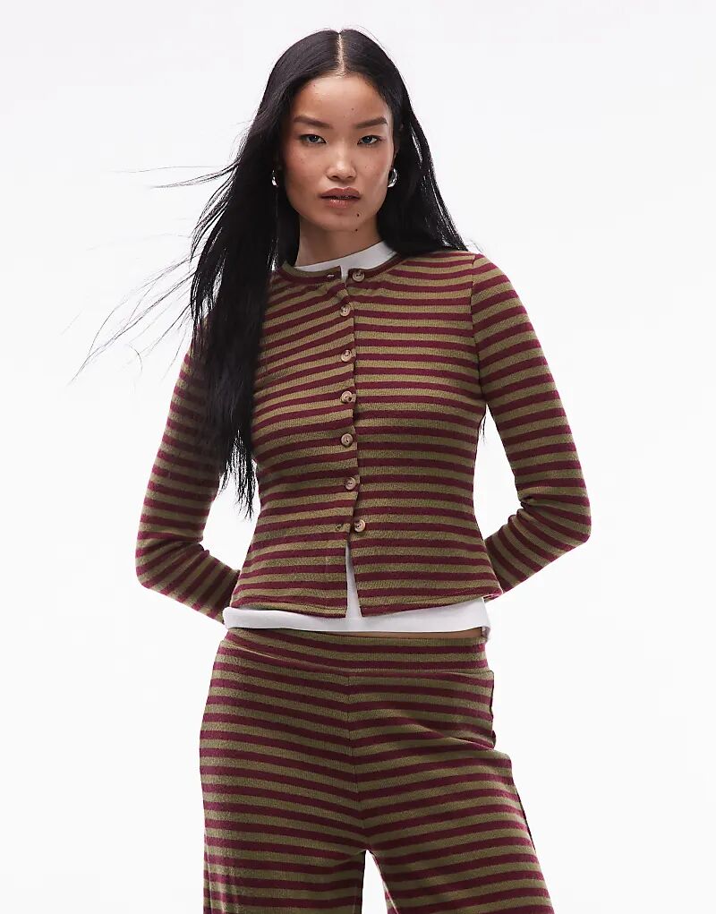 

Супермягкий лонгслив с длинными рукавами на пуговицах от ASOS DESIGN в бордовую полоску