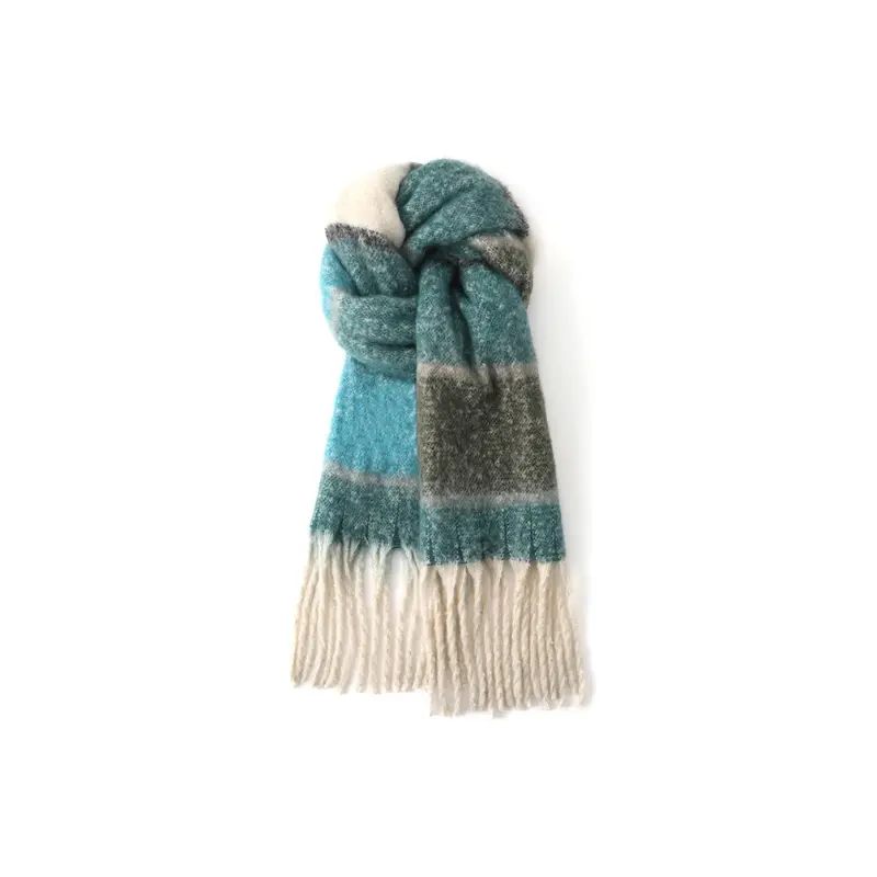 

FREE RABBITⅡ Вязаный шарф унисекс, New Blue Green Plaid