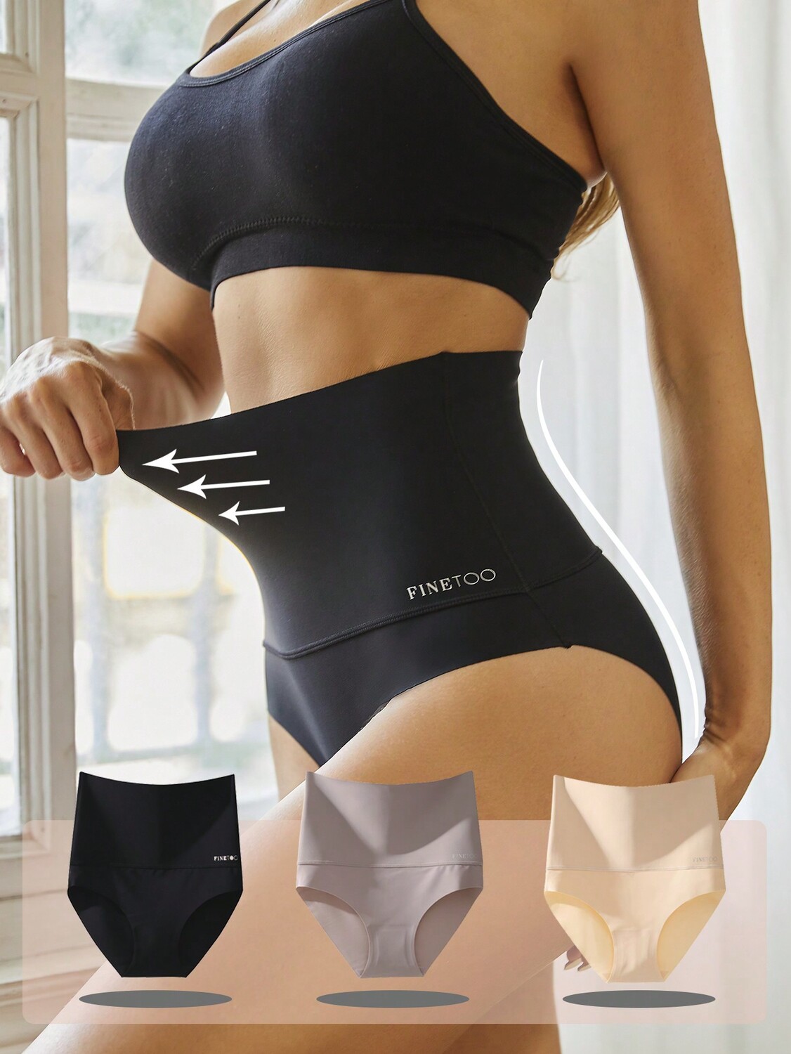 

Комплект из 3 предметов для женщин с высокой талией, бесшовные трусики с контролем живота, мультиколор