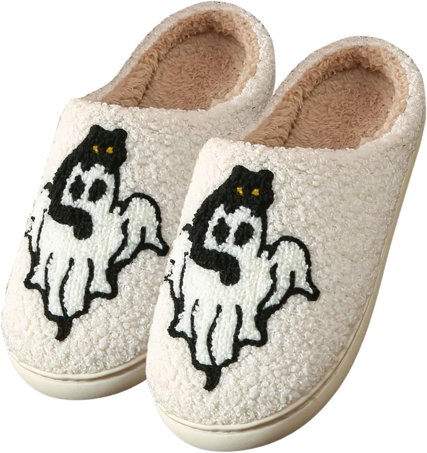 

Домашние тапочки на Хэллоуин для женщин и мужчин 2025 осень-зима, милые мягкие пушистые тапочки для дома, удобная обувь для улицы и дома Generic, белый