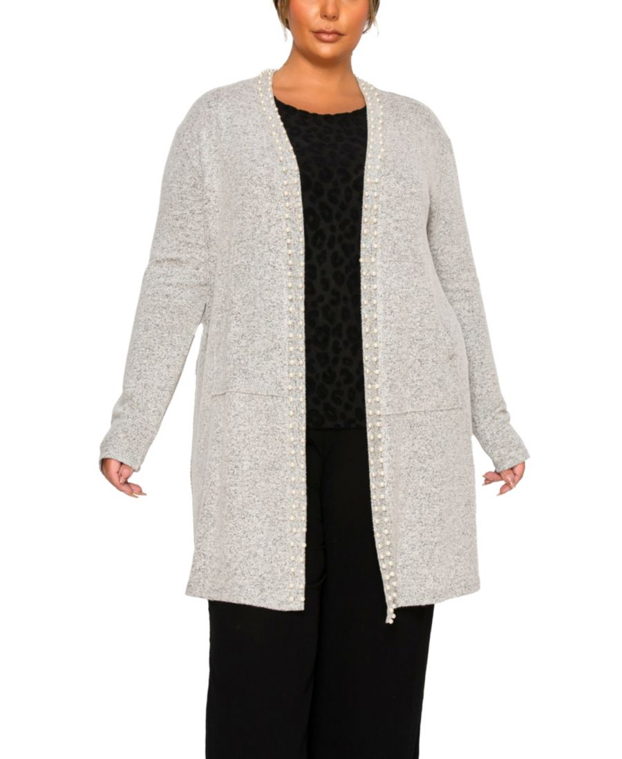 

Уютный кардиган большого размера с карманами и культивированным жемчугом COIN 1804, Gray