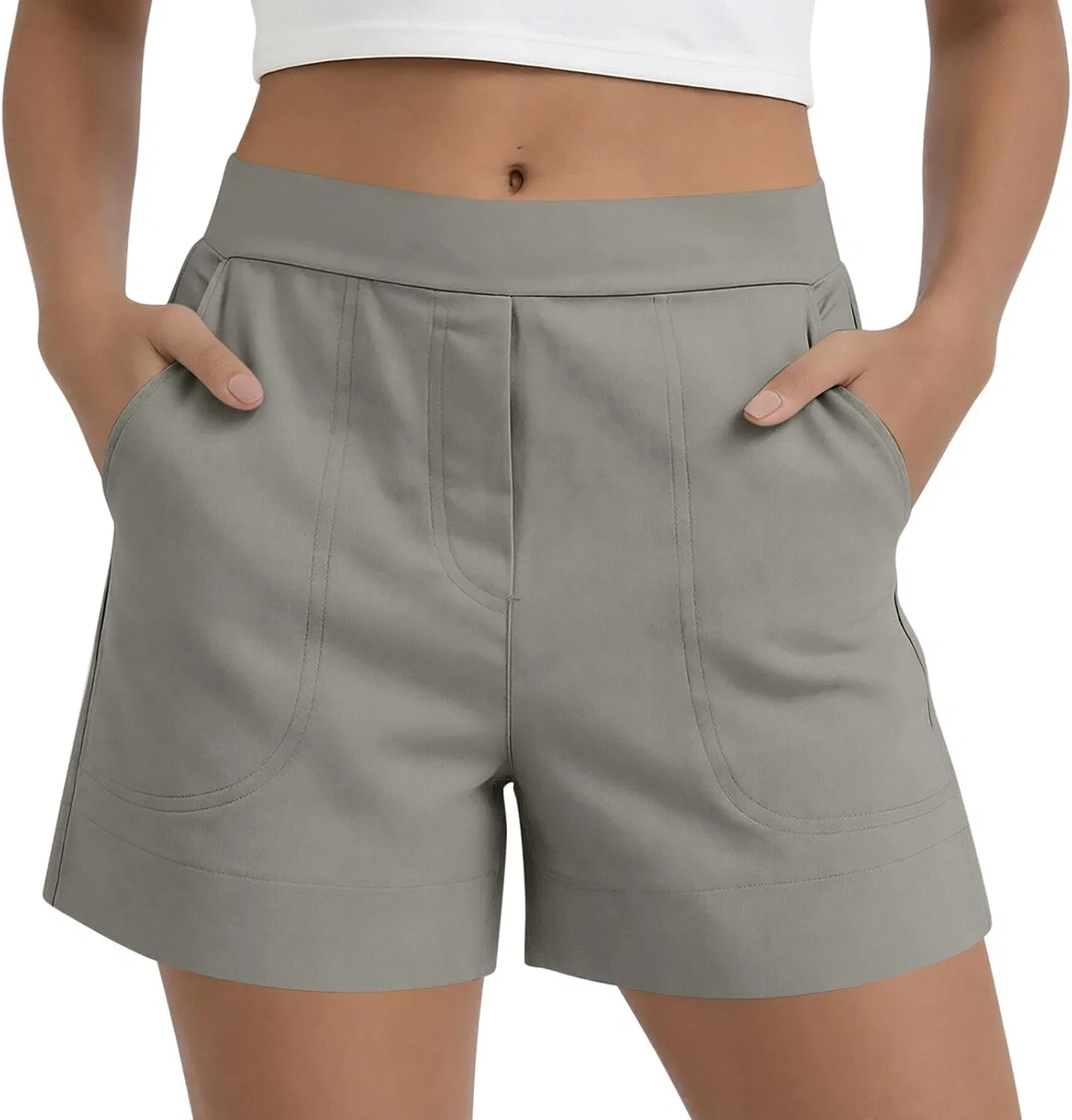 Шорты женские с карманами, Polyester, Gray