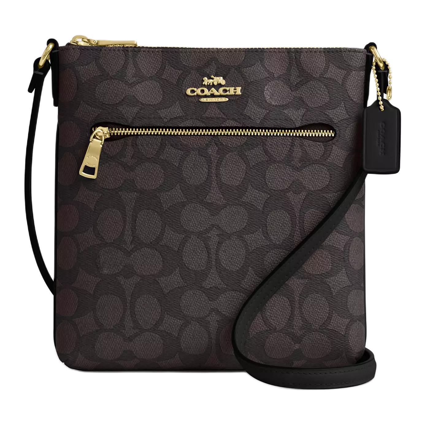 

Rowan Миниатюрная Сумка Через Плечо из Покрытого Холста для Женщин Walnut Black COACH