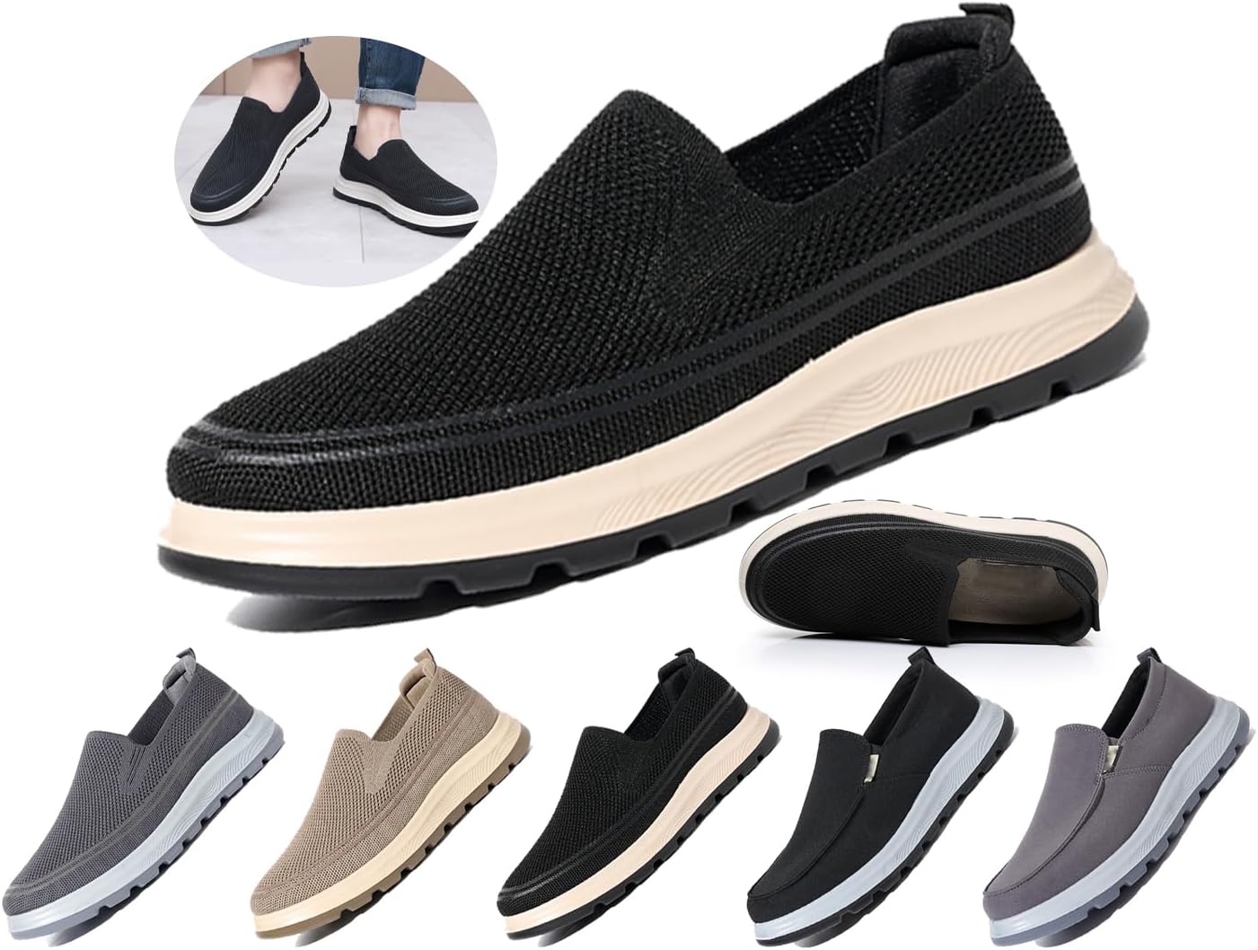 

Мужские кроссовки без застежек с дышащей текстильной тканью для ходьбы, удобной противоскользящей подошвой для дома, отдыха, путешествий и вождения Generic, черный