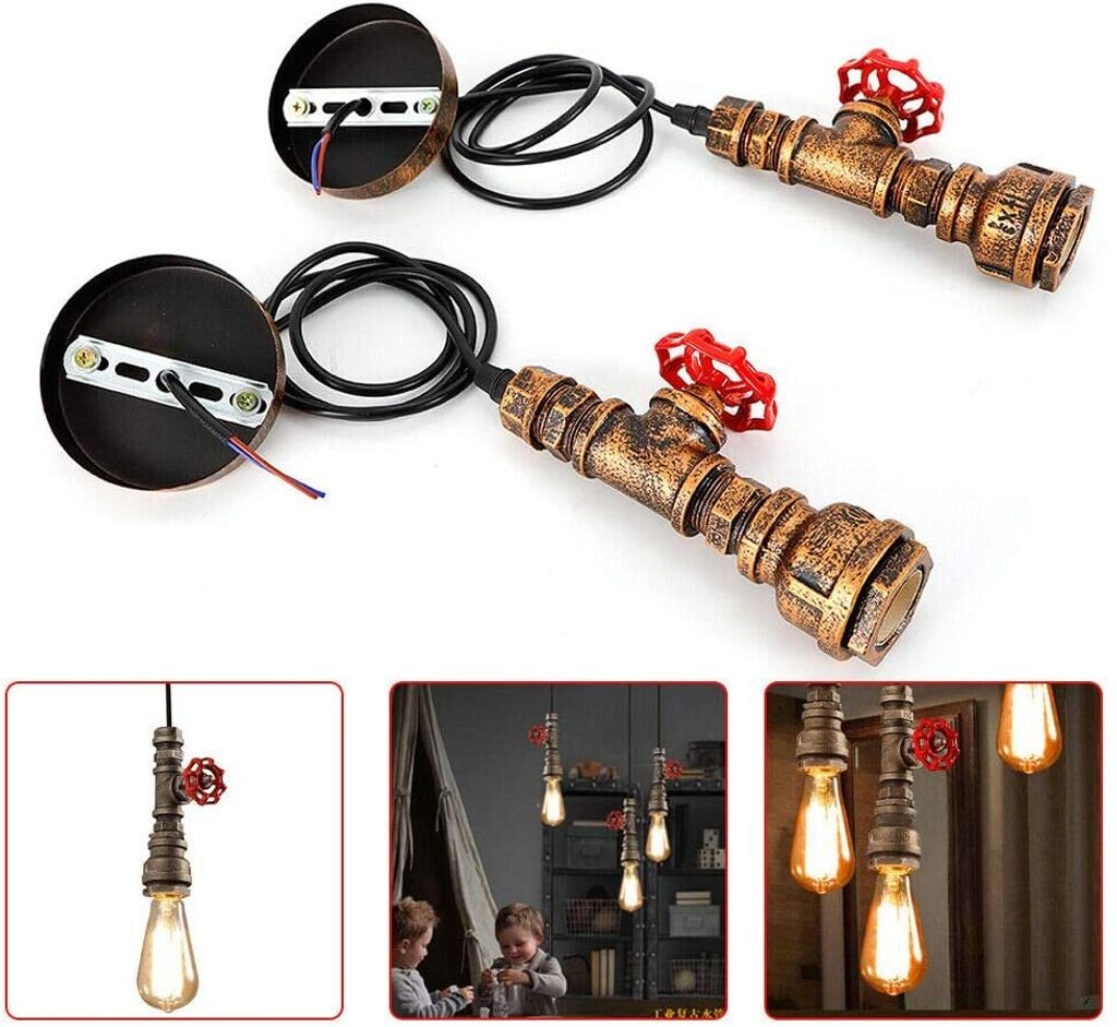 

Подвесной светильник из 2 частей, подвесной светильник, люстра, потолочный светильник для промышленных водопроводных труб для столовой/гостиной/кухни/кафе easybuy, черный