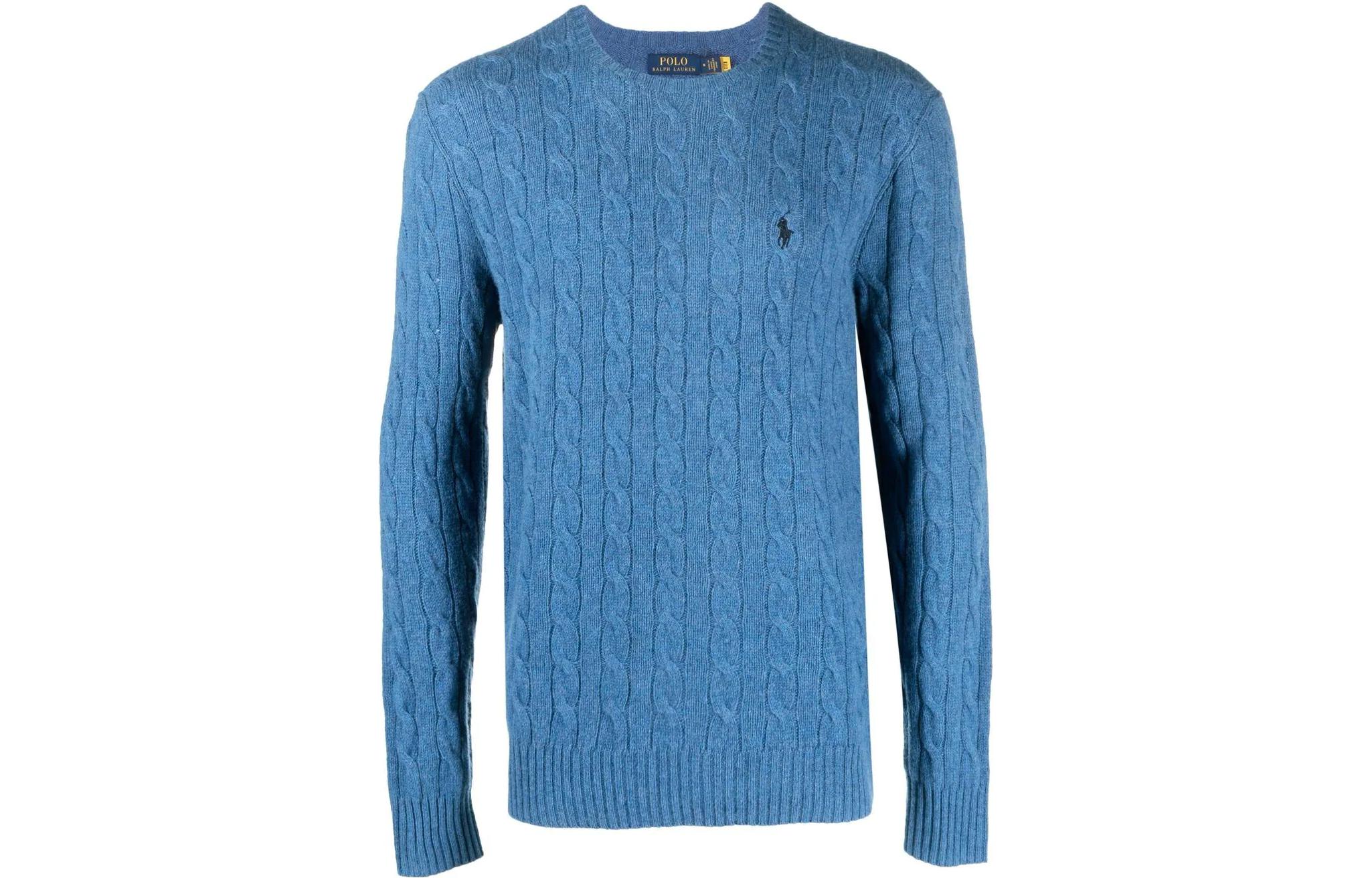 

Пони с вышивкой свитер ажурной вязки Polo Ralph Lauren, синий