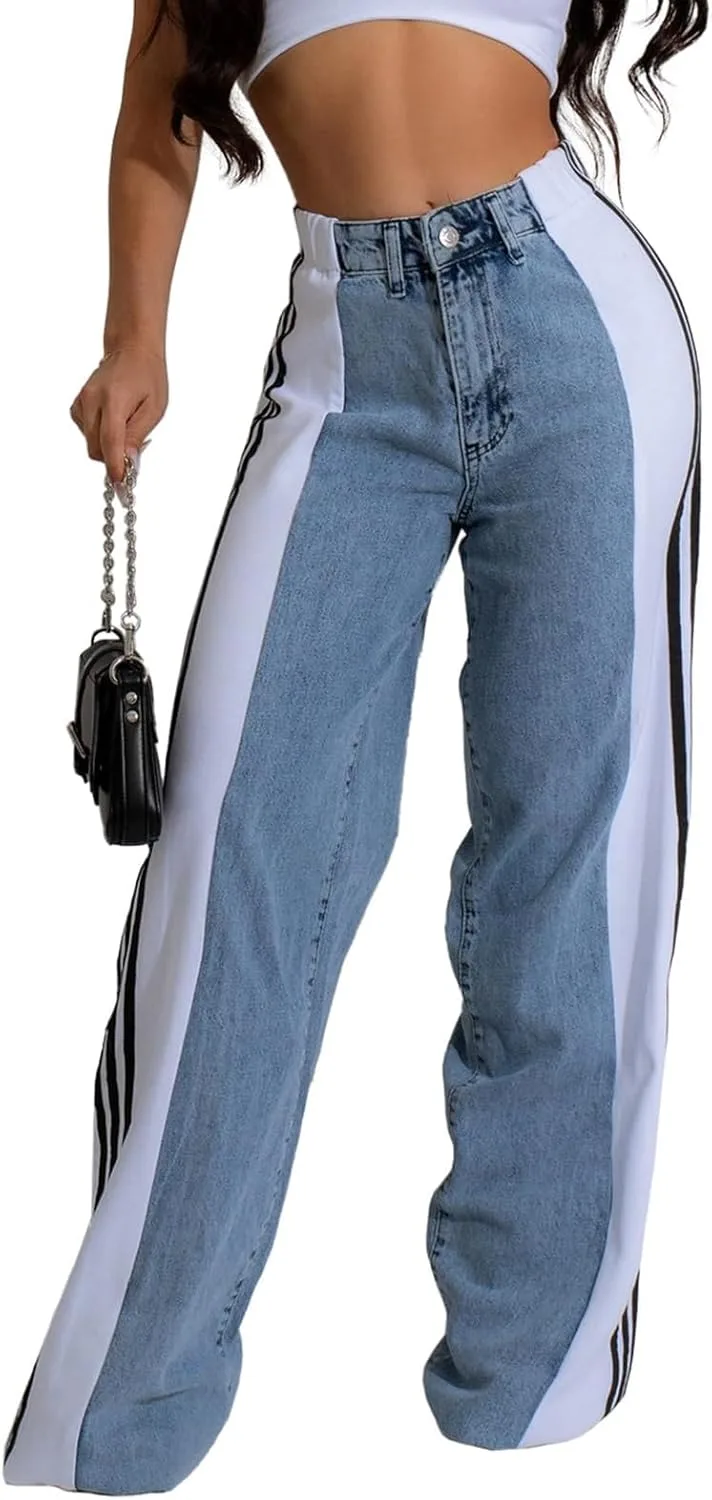 

Джинсы женские High Waisted Wide Leg в стиле пэчворк DMOYALA